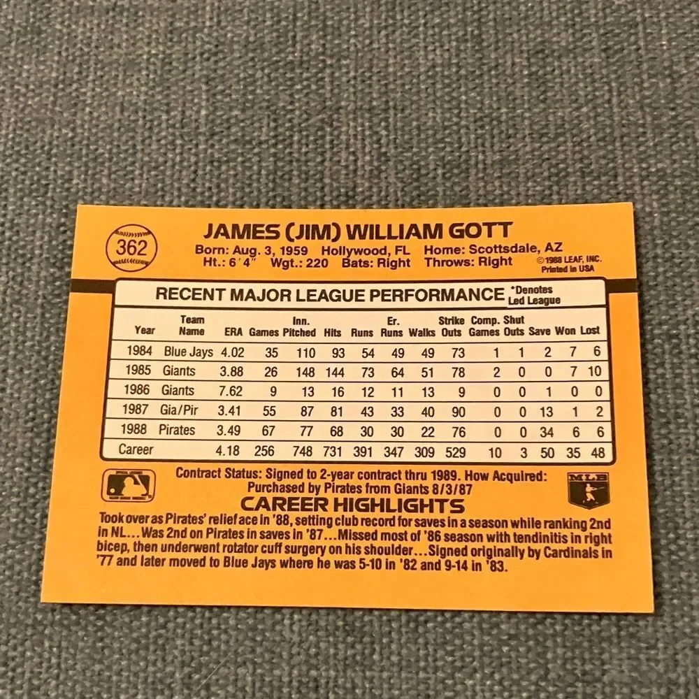 1989 Donruss Pittsburgh Pirates Baseball Card Trading Card
